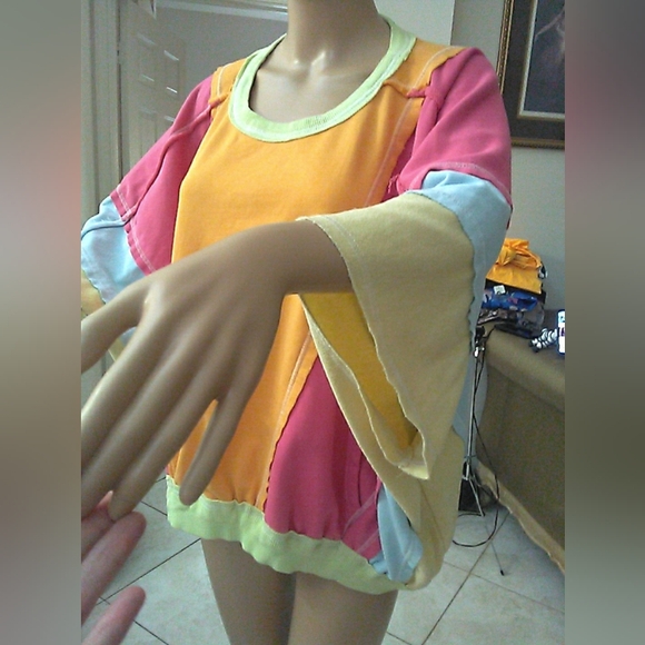 BiBi Boxy 3/4 Dolman Sleeve Blouse Multi-color Patchwork (Super Cute, Fab Brand) - Picture 8 of 11